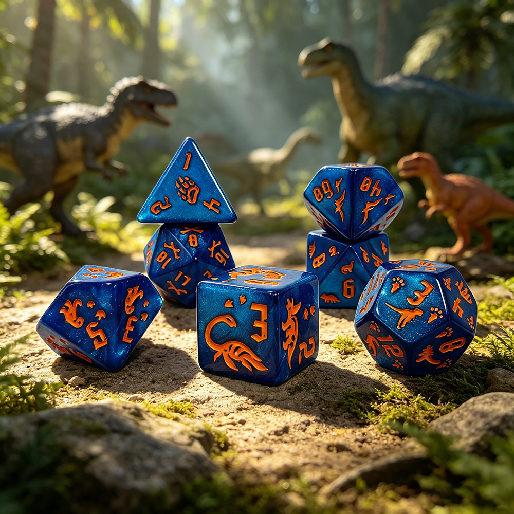 Board Game Master - 7Pcs Jurassic Ocean Blue Dinosaur Engraved